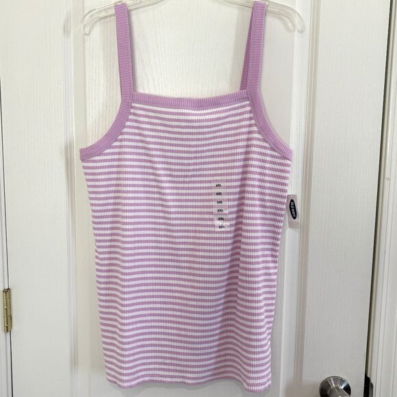 Old Navy Slim Fit Square Neck Tank Top Knit Sleeveless Purple Stripe Size XXL - Picture 2 of 5